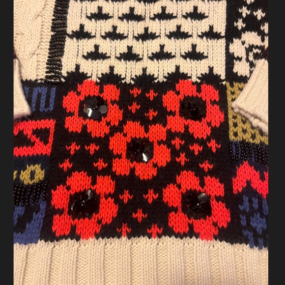 Zara wool blend embellished patchwork knit sweater limited edition NWT - Picture 4 of 15